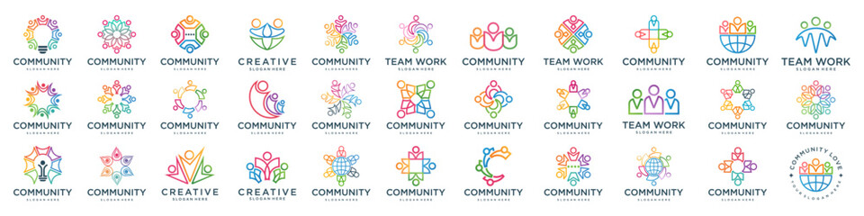Mega logo collection, Abstract people community logo design .symbol of teamwork ,group and family