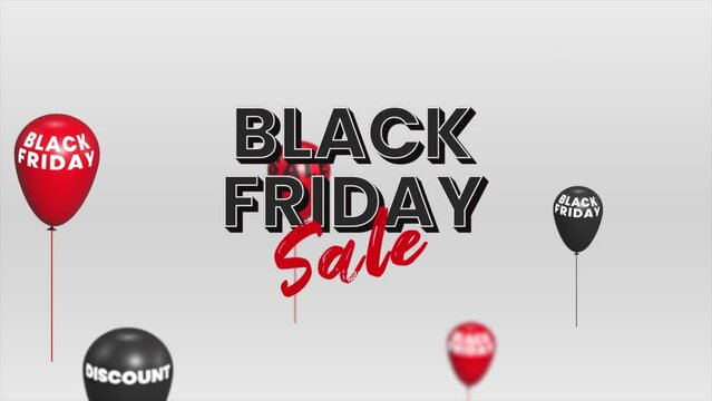 animation of black friday sale sign with black and red ballons on white background, suitable for promotion, black friday sales, marketing, etc.