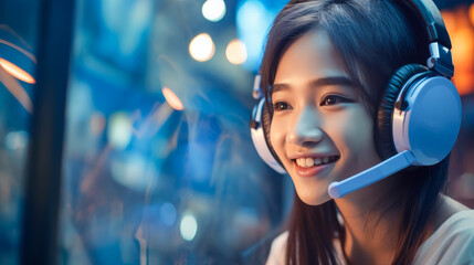 Asian woman gamer playing in cyber sport tournament online. Ai generative