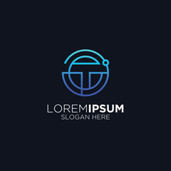 creative technology company logo design alphabet T