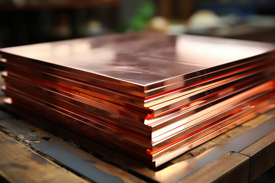 smooth and flat pure copper foil, metallic luster, professional photography