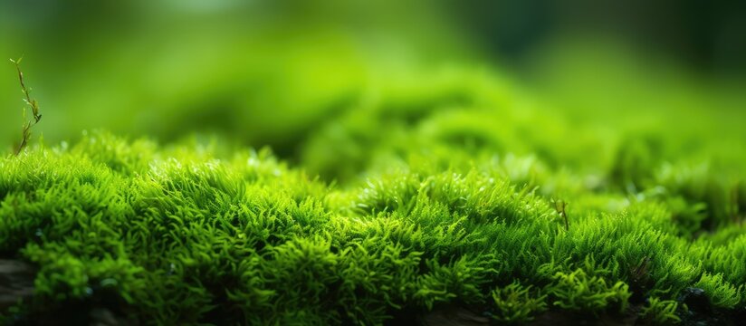 Selective focus on macro green moss texture or background with shallow depth of field