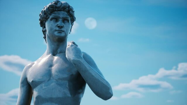 Michelangelo's famous David Renaissance sculpture. 3D animation