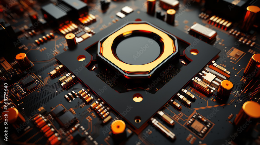 Poster closeup background of motherboard. circuit cpu microchip digital. ai generative illustration