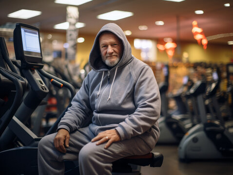 Old man training in gym. Healthy life with sport and fitness concept. Ai generative illustration