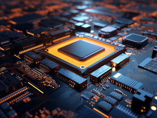 Fototapeta premium Closeup background of motherboard. Circuit cpu microchip digital. Ai generative illustration