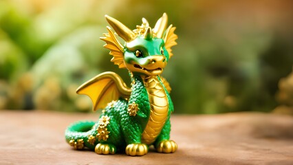 Fototapeta premium 新年のお祝い、ドラゴンのオブジェ、辰年、金色背景｜New year celebration. dragon object. Year of the dragon. golden background. Generative AI