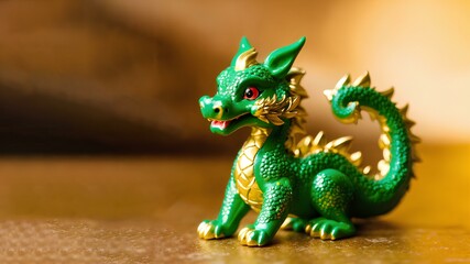 Obraz premium 新年のお祝い、ドラゴンのオブジェ、辰年、金色背景｜New year celebration. dragon object. Year of the dragon. golden background. Generative AI