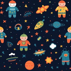 seamless pattern with rocket cute Kids Elements and Kid's Clothes Digital Paper Design
