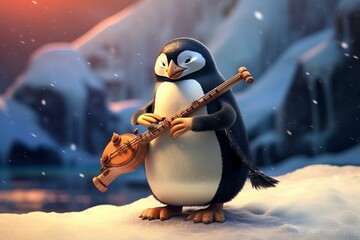 a penguin playing an instrument. Generative AI