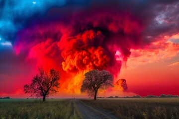 Powerful explosion of colors symbolizing the devastating global impact of climate change on every corner of Earth. Generative AI