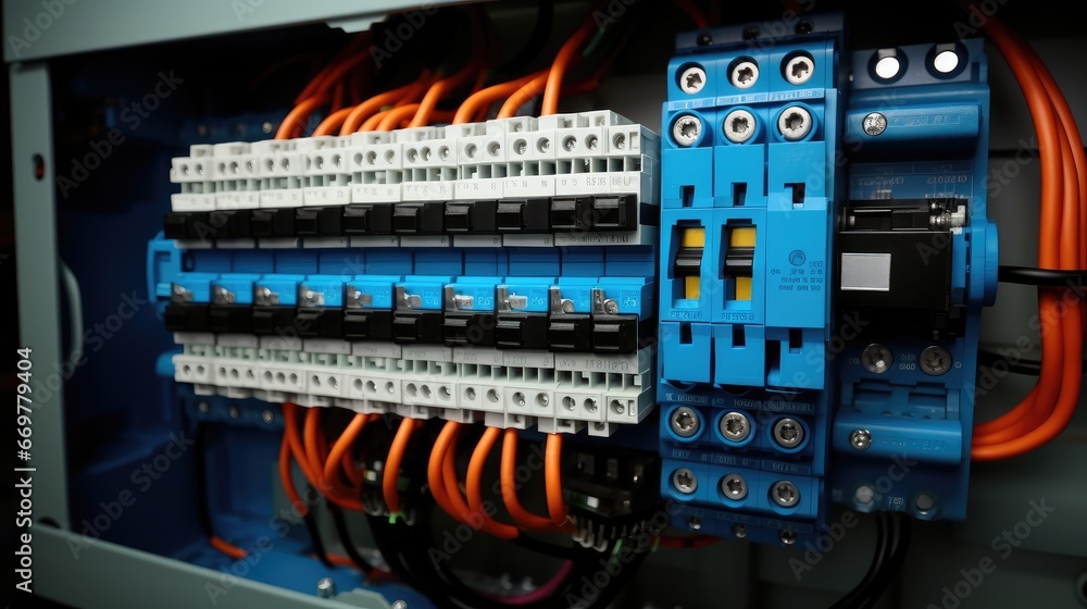 Poster electrical panel, many socket and electrical relay (switch automatic or electromagnet ) for operated