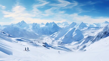Fototapeta na wymiar A skier descending a snowy mountain at high speed. Generative AI.