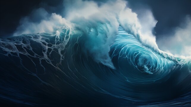 view large wave breaking ocean incredible painted illustration trireme day hydrogen wall shockwave stormy night luminescent