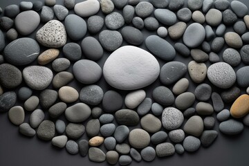 Gray background with a haphazard arrangement of stones. Generative AI