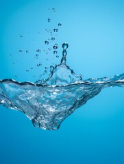 Crystal clear water splash on blue background AI