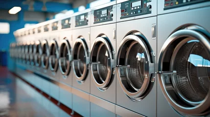 Dekokissen Row of self-service clothes dryer, Laundry machines. © visoot