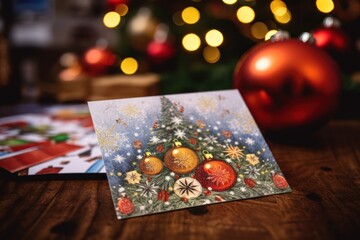 Naklejka na ściany i meble Greeting card concept. Abstract Christmas tree shape arranged with festive symbols..AI Generative.