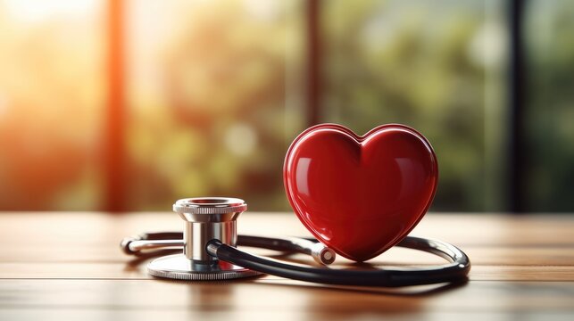 Medical Headphones, Stethoscope with red heart.