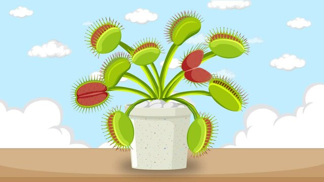 Venus Fly Trap Carnivorous Plant Captures Fly in Stunning Blue Sky Background
