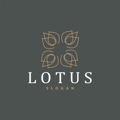 Simple Flower Logo, Vector Ornamental Plant Line Design for Business Brand, Template Illustration