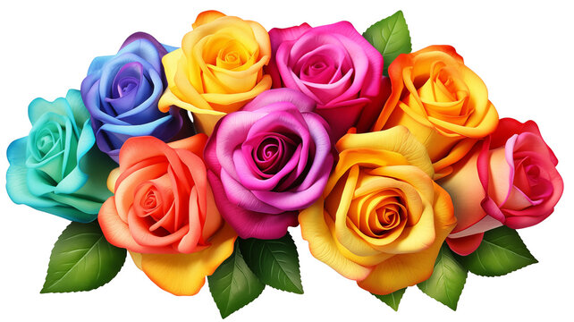 Bunch of beautiful flowers, a Colourful bouquet of rose flowers isolated on transparent background. Perfect for weddings, valentines, and decorations. Generative AI