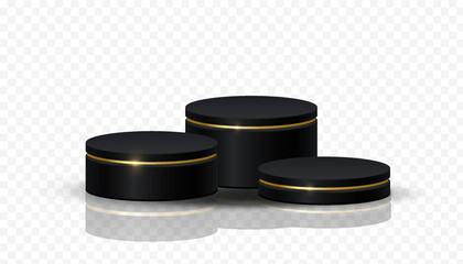 3 podium dark gold stand, cylindrical pedestal display isolated on isolated background. Vector eps for display product	
