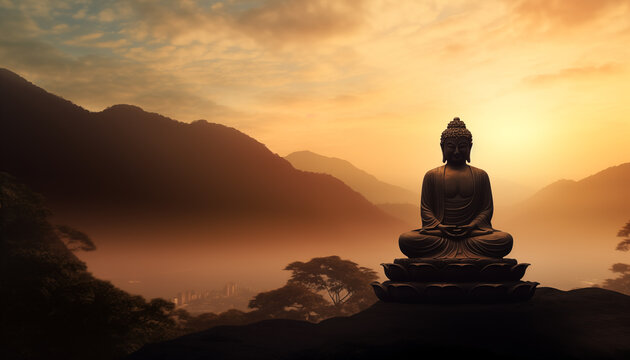 silhouette of Budda statue on mountain