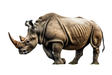 Fototapeta premium Isolated side view of walking rhino on transparent background.