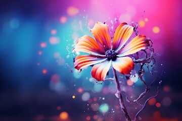 Playful flower with splashing colors and soft focus effect. Generative AI