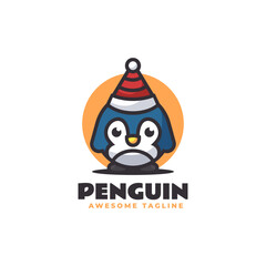 Vector Logo Illustration Penguin Mascot Cartoon Style.