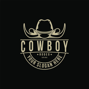 Cowboy hat rodeo logo design vintage retro style