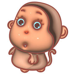 Brown cartoon little monkey making a shocked expression cartoon style 3d