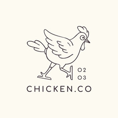 chicken cartoon outline logo design vector graphic illustration