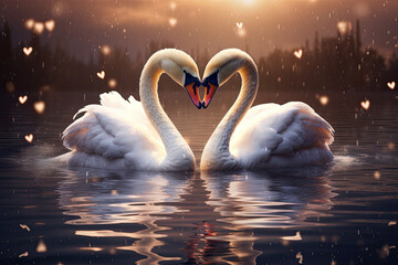 Two swans form a heart shape, symbolizing faithful love