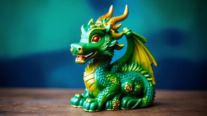 かわいい龍のオブジェ、辰年、干支、青色背景｜A cute dragon object. Year of the dragon. zodiac. blue background. Generative AI