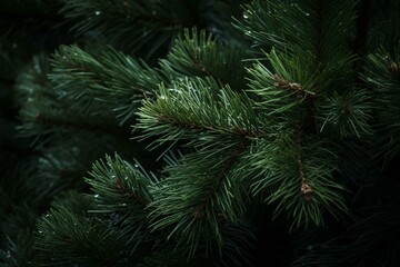 A captivating close-up of exquisite pine needles and lush Christmas tree branches, capturing their innate magnificence and festive allure. Generative AI - obrazy, fototapety, plakaty