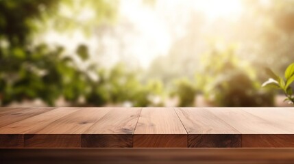 Empty wooden tabletop with blurred vision background living room table in the room
