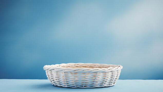 A white basket on a blue table stock photos royalty free pictures