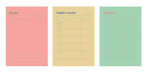 Recipe and wish list and health tracker Planner. (Sweet)