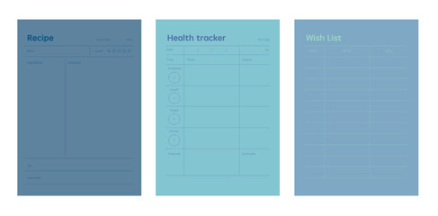 Recipe and wish list and health tracker Planner. (Ocean)