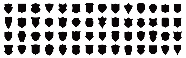 Set of shields silhouettes. Black badges shape label collection for military, police and soccer. - obrazy, fototapety, plakaty