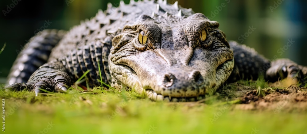 Sticker Crocodile in grassy area Reptile fauna