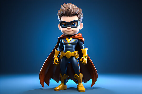 Cartoon character  boy  in superhero costume, 3d illustration , generated ai