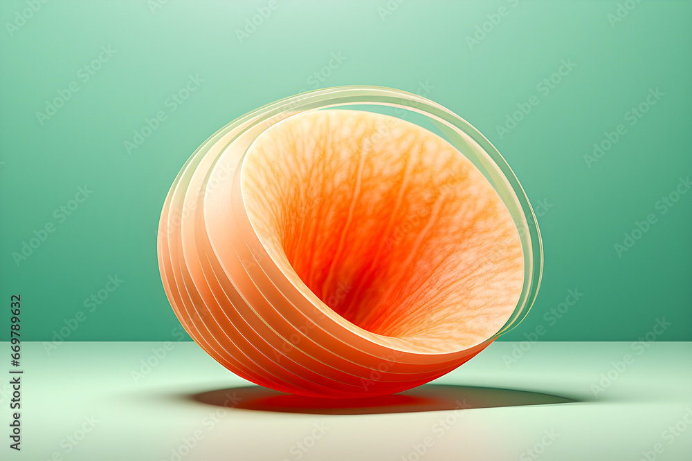 Poster orange futuristic shape on green isolated background. 3d rendering , generated ai
