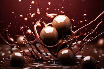 Chocolate ball with chocolate spreading over it, generated ai
