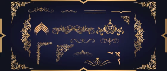 Fotobehang vector decorative background with gold frame. Golden frame on luxury blue background © ASGraphics