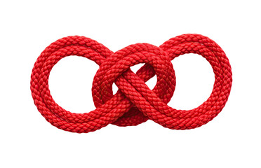 Red rope tied in a knot isolated on white background - obrazy, fototapety, plakaty