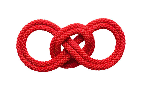 Red rope tied in a knot isolated on white background