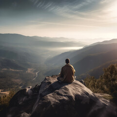 Fototapeta premium person on the top of the mountain